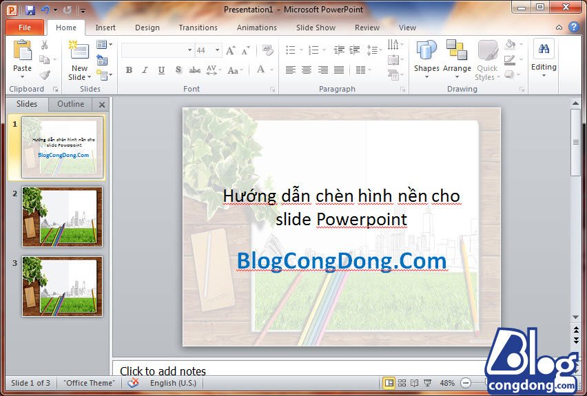 Cách thay đổi hình nền slide trong PowerPoint 2010 trên PC